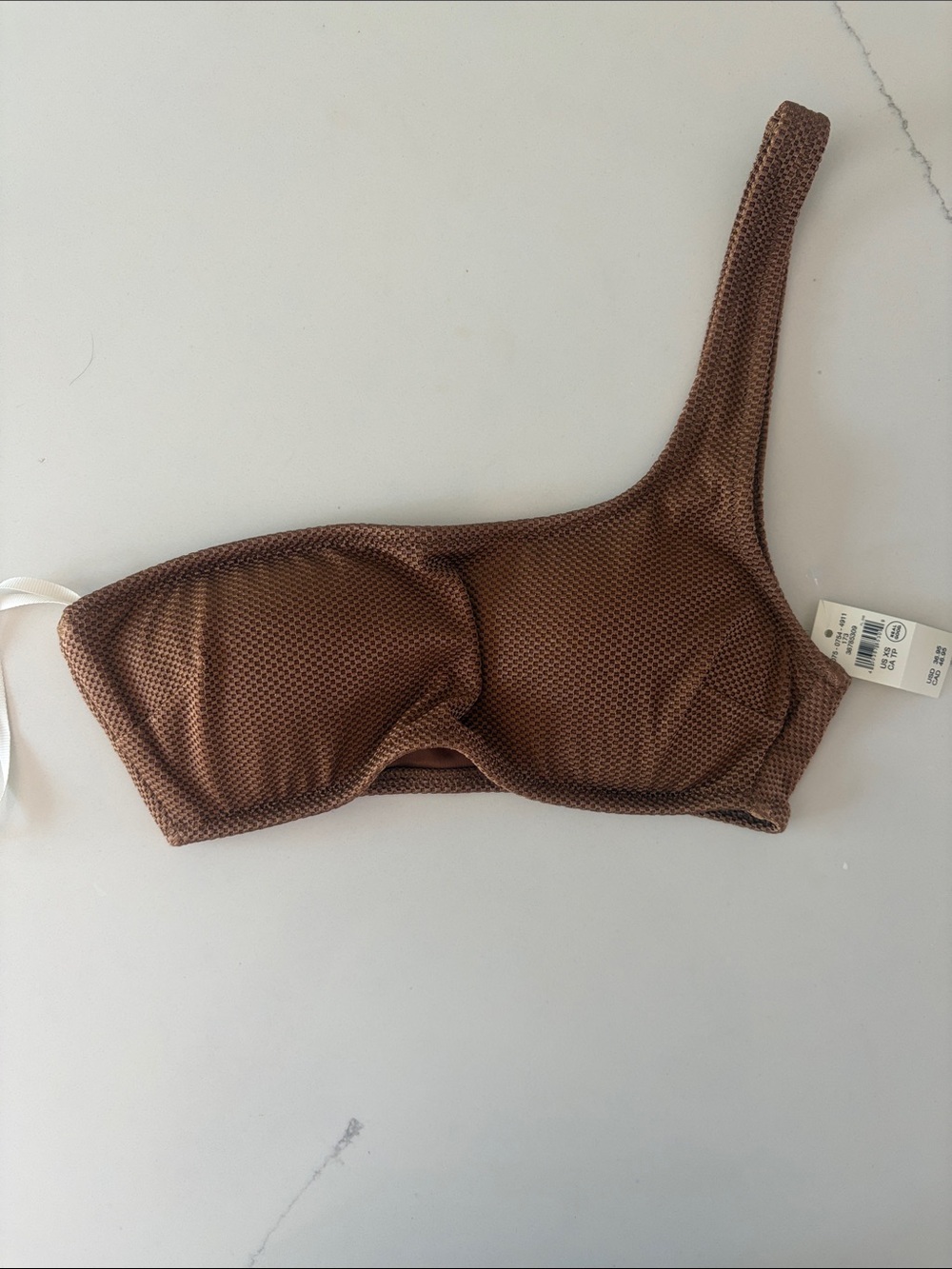aerie One-Shoulder Textured Brown Bikini Top